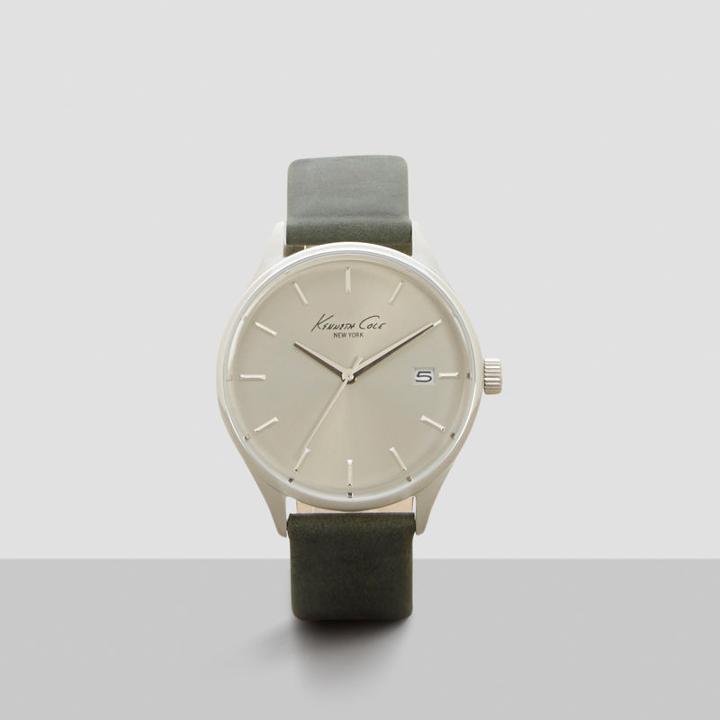 Kenneth Cole New York Silver Watch With Charcoal Suede Strap - Neutral