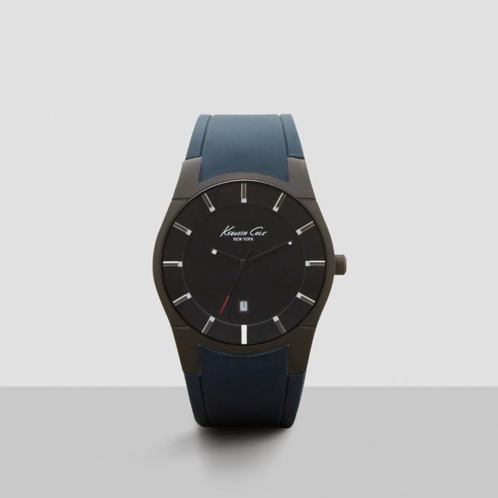 Kenneth Cole New York Gunmetal Watch With Navy Rubber Strap - Neutral