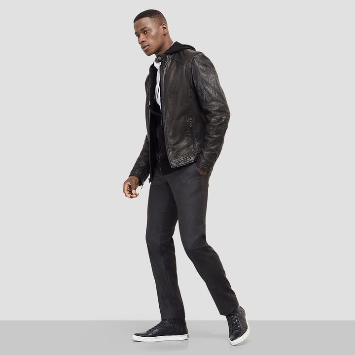Kenneth Cole New York Washed Leather Moto Jacket - Black