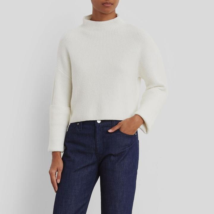 Kenneth Cole New York Wide Cuff Mock Neck Sweater - White Multi
