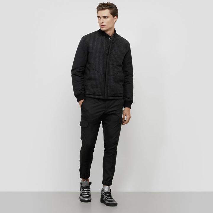 Kenneth Cole Black Label Pinstripe Reversible Bomber Jacket - Black