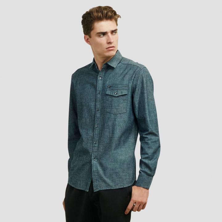 Reaction Kenneth Cole Long-sleeve Chambray Shirt - Indigo