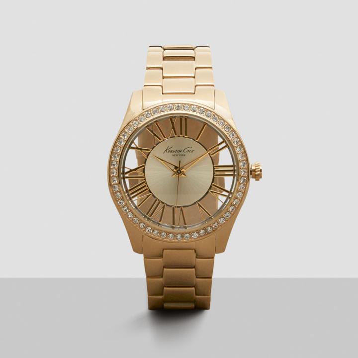 Kenneth Cole New York Goldtone Pave Rhinestone Transparent Stainless Steel Link Watch - Neutral