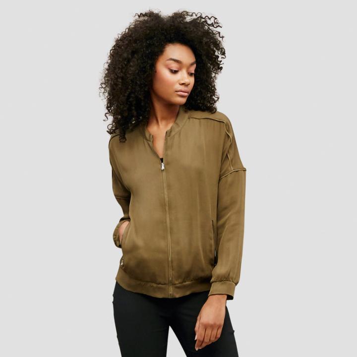 Kenneth Cole Black Label Silk Bomber Jacket - Moss