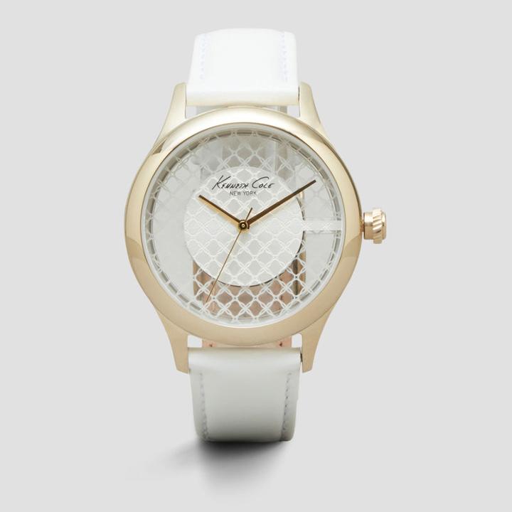 Kenneth Cole New York Transparent Watch With White Leather Strap - Neutral