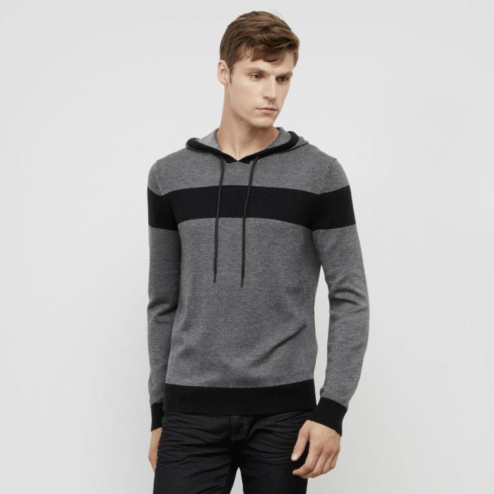 Kenneth Cole New York Bird's Eye Print Pull-over Hoodie - Black