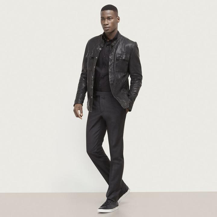 Kenneth Cole New York Distressed Leather Jacket With Chest Pockets - Cabernet