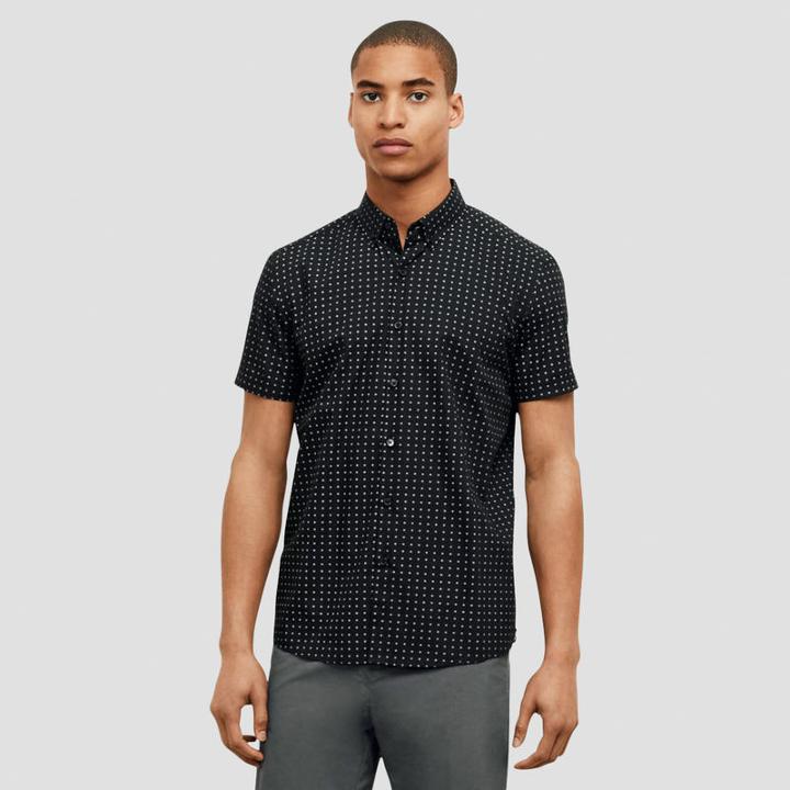 Kenneth Cole New York Short Sleeve Printed Button-front Shirt - Black