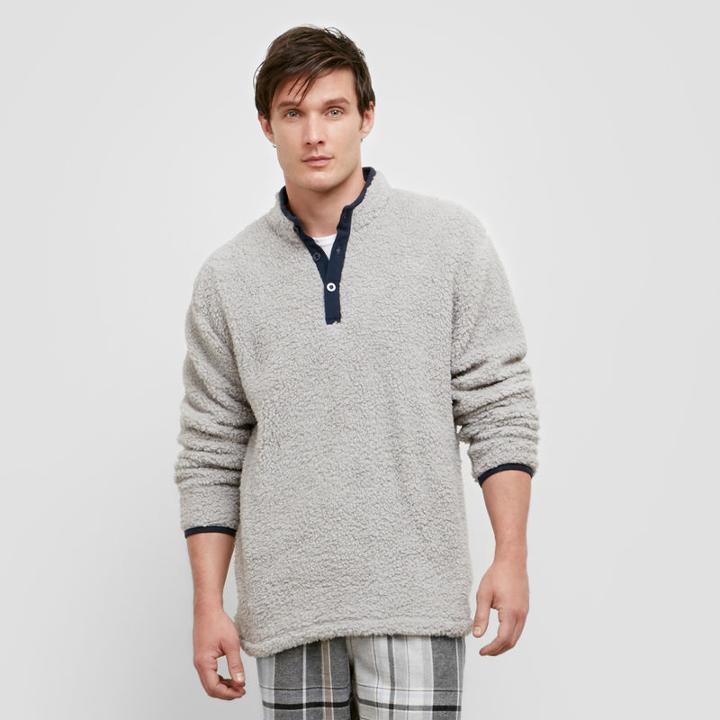 Reaction Kenneth Cole Polar Fleece Henley Lounge Top - Lt. Grey