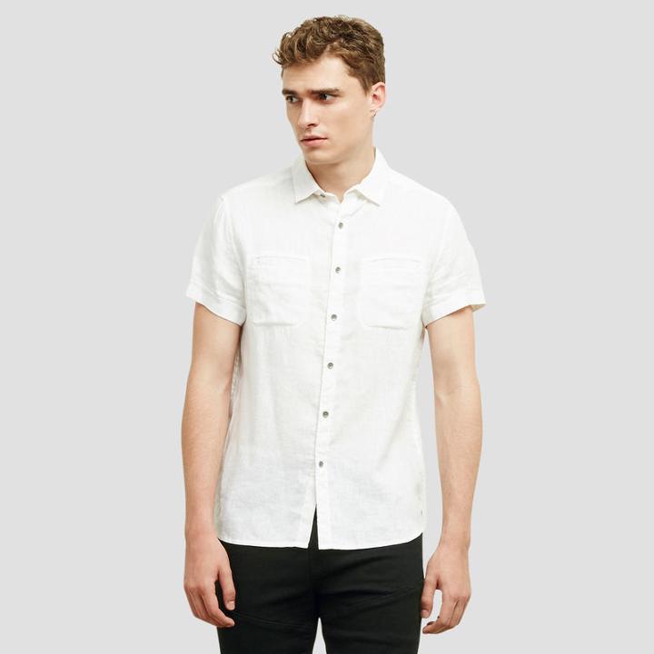 Kenneth Cole New York Short-sleeve Linen Button-front Shirt - White
