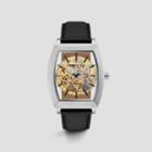 Kenneth Cole New York Black Leather Strap Barrel Watch With Skeleton Dial - Neutral