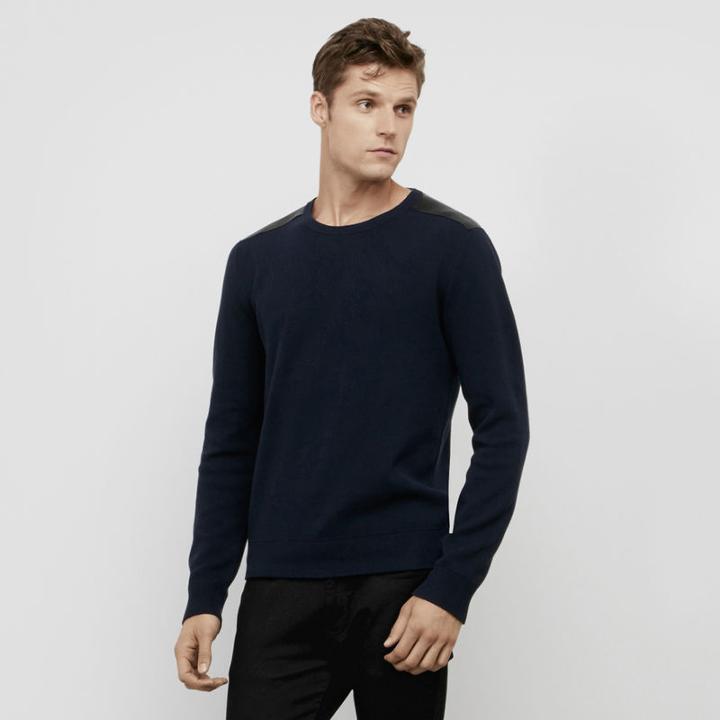 Reaction Kenneth Cole Faux Leather Trim Sweater - Indigo