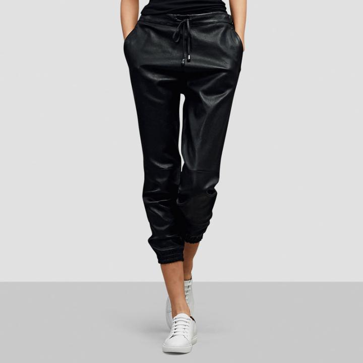 Kenneth Cole Black Label Leather Jogger Pant - Black