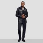 Kenneth Cole New York Leather Hooded Shirt Jacket - Black