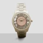 Kenneth Cole New York Silvertone Pave Rhinestone And Pink Dial Link Watch - Neutral