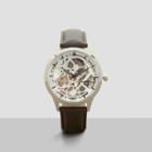 Kenneth Cole New York Automatic Silvertone Skeleton Dial Watch With Brown Leather Strap - Neutral