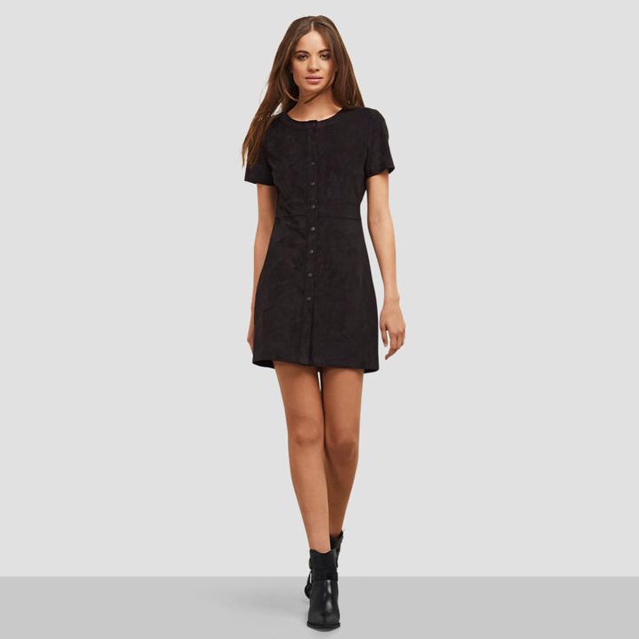 Kenneth Cole New York Faux Suede Button Front Dress - Black