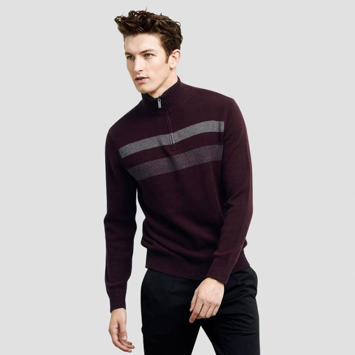 Reaction Kenneth Cole Half-zip Stripe Mockneck Pullover - Merlot