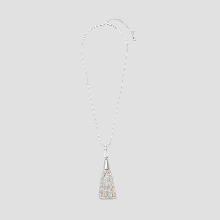 Kenneth Cole New York Fringe Tassel Pendant Silver Long Necklace - Shiny Slv