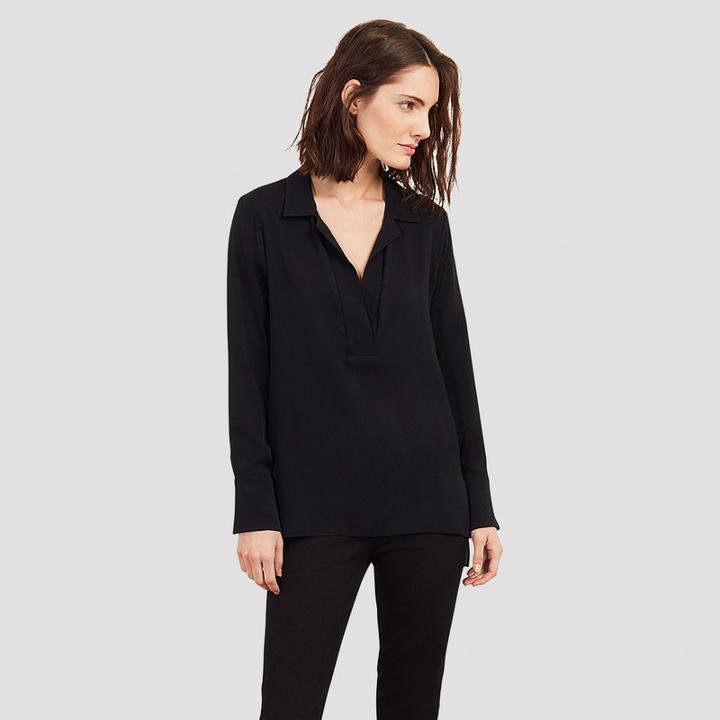 Kenneth Cole New York Long-sleeve Woven Silk Top - White