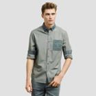 Reaction Kenneth Cole Two-tone Mini Check Button-down Shirt - Dark Moss Cb