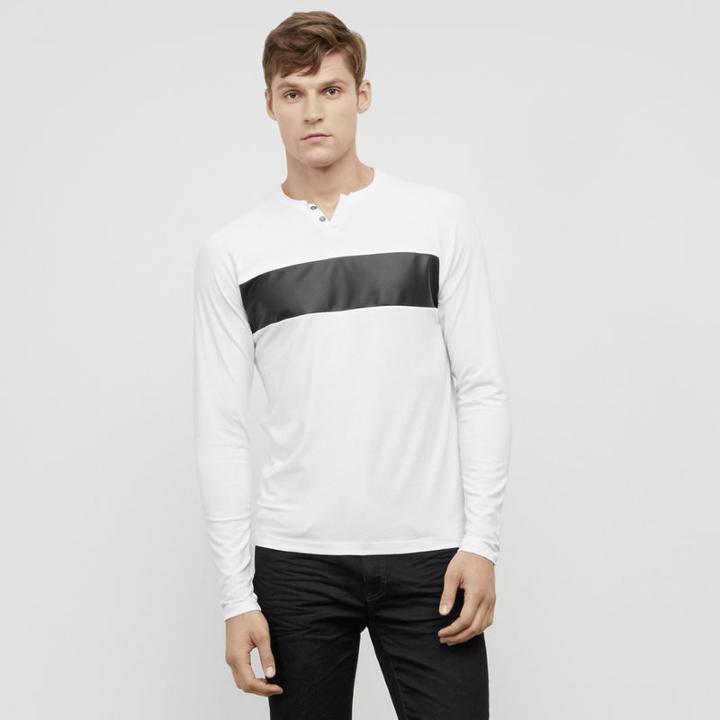 Reaction Kenneth Cole Faux Leather Stripe Henley - Indigo