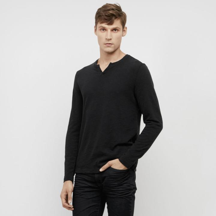 Kenneth Cole New York Long-sleeve Slub Henley - Black