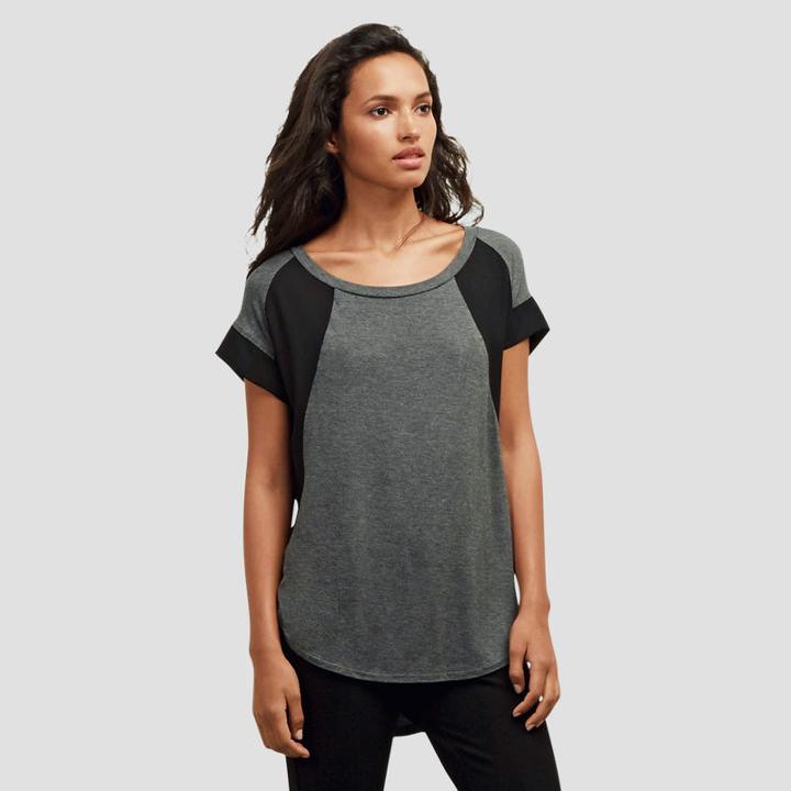 Kenneth Cole New York Chiffon Inset Raglan Tee - Flnl Grey/black