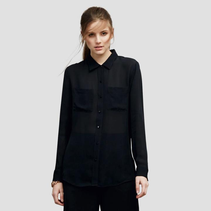 Kenneth Cole Black Label Silk Button Front Shirt - Black