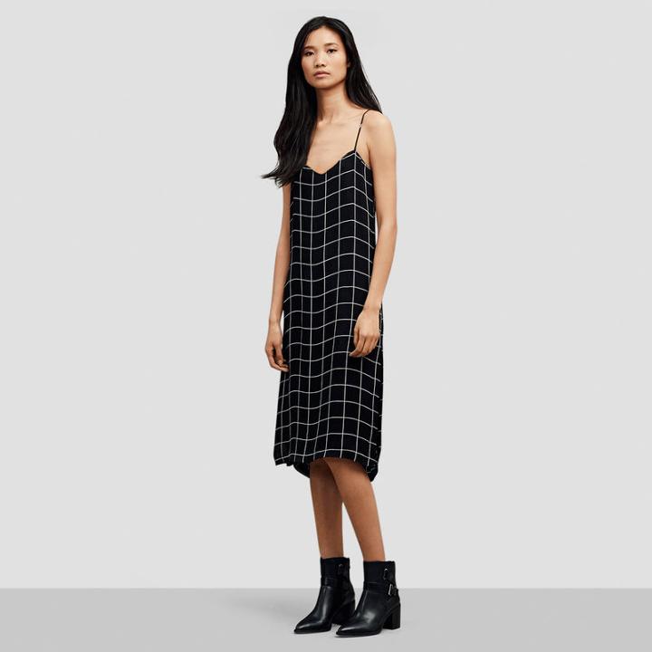 Kenneth Cole Black Label Grid Print Slip Dress - Black Grd Prnt