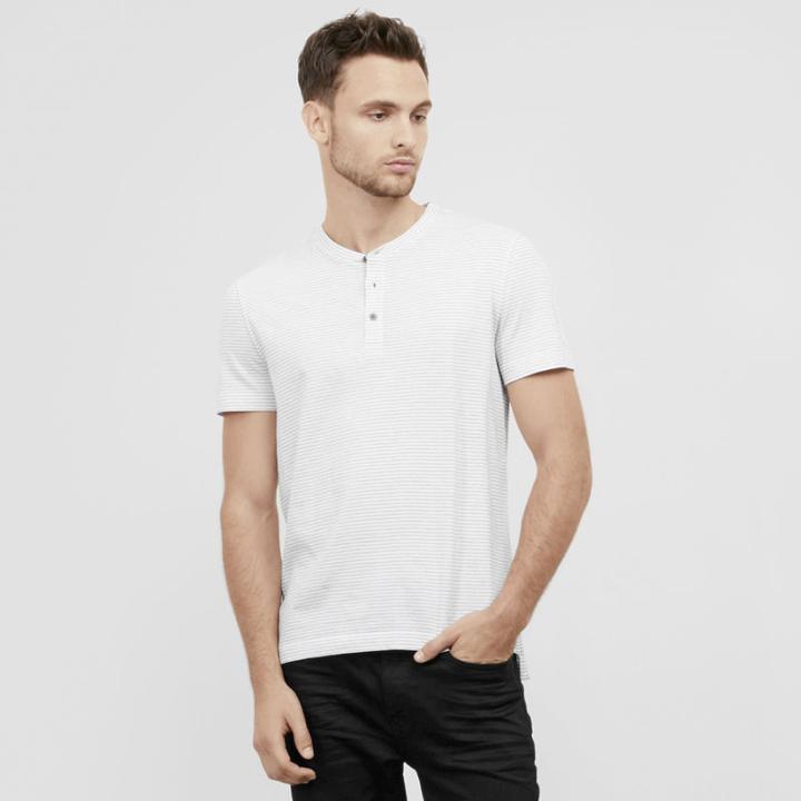 Reaction Kenneth Cole Short Sleeve Mini Stripe Henley - White