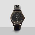 Kenneth Cole New York Gunmetal Diamond Accent Black Leather Strap Watch - Neutral