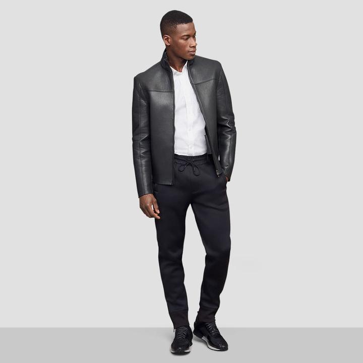 Kenneth Cole Black Label Neoprene And Leather Jacket - Black
