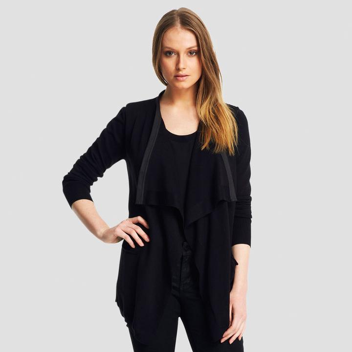 Kenneth Cole New York Draped Cardigan With Faux-leather Trim - Black