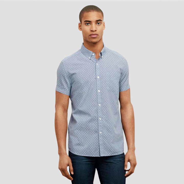 Reaction Kenneth Cole Short Sleeve Dobby Button-front Shirt - Bluemooncomb