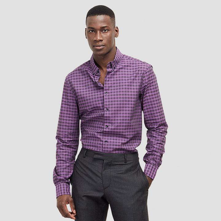 Reaction Kenneth Cole Long-sleeve Combo Check Shirt - Pale Plum Cb
