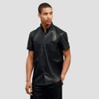 Kenneth Cole Black Label Short Sleeve Leather Shirt - Black