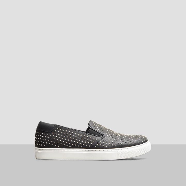 Kenneth Cole New York King 3 Leather Studded Slip-on Sneaker - Black