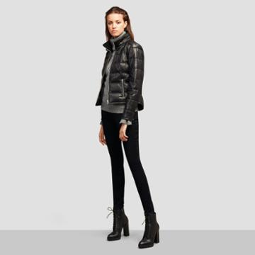 Kenneth Cole Black Label Quilted Leather Puffer Jacket - Black
