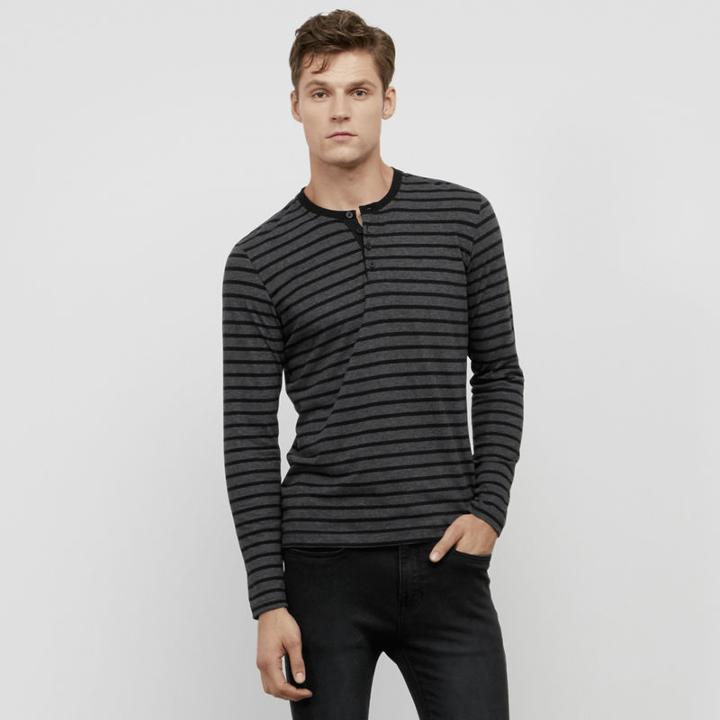 Kenneth Cole Black Label Sueded Jersey Striped Henley - Juniper