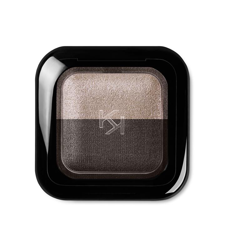 Kiko - Bright Duo Baked Eyeshadow - 17 Metallic Beige - Satin Ebony