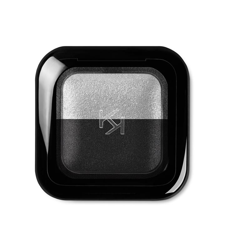 Kiko - Bright Duo Baked Eyeshadow - 24 Pearly Silver - Matte Black