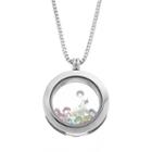 Blue La Rue Crystal Stainless Steel 1-in. Round Cocktail And Flip-flop Charm Locket - Made With Swarovski Crystals, Women's, Multi
