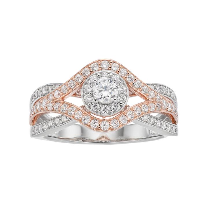 Lovemark Two Tone 10k Gold 3/4 Ct. T.w. Diamond Cluster Engagement Ring, Women's, Size: 7, White