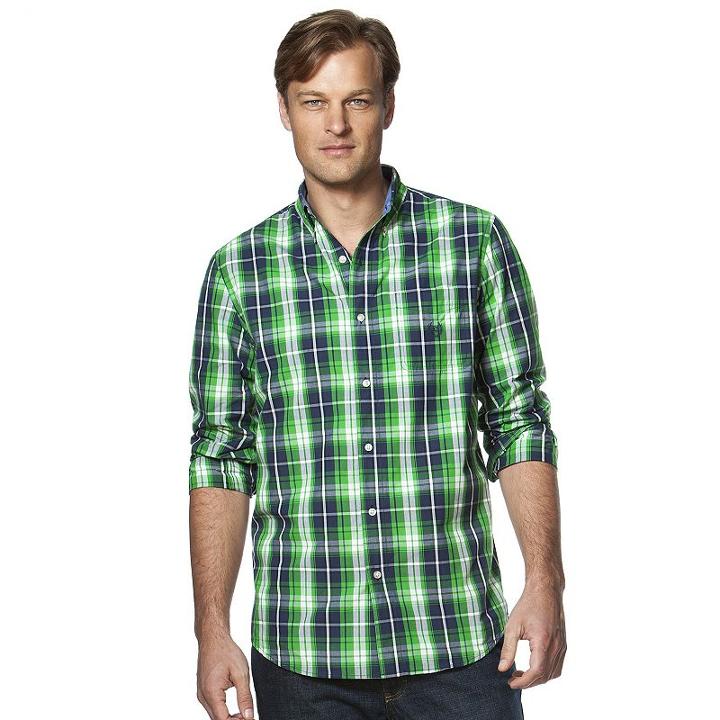 Big & Tall Chaps Plaid Button-down Shirt, Men's, Size: L Tall, Green
