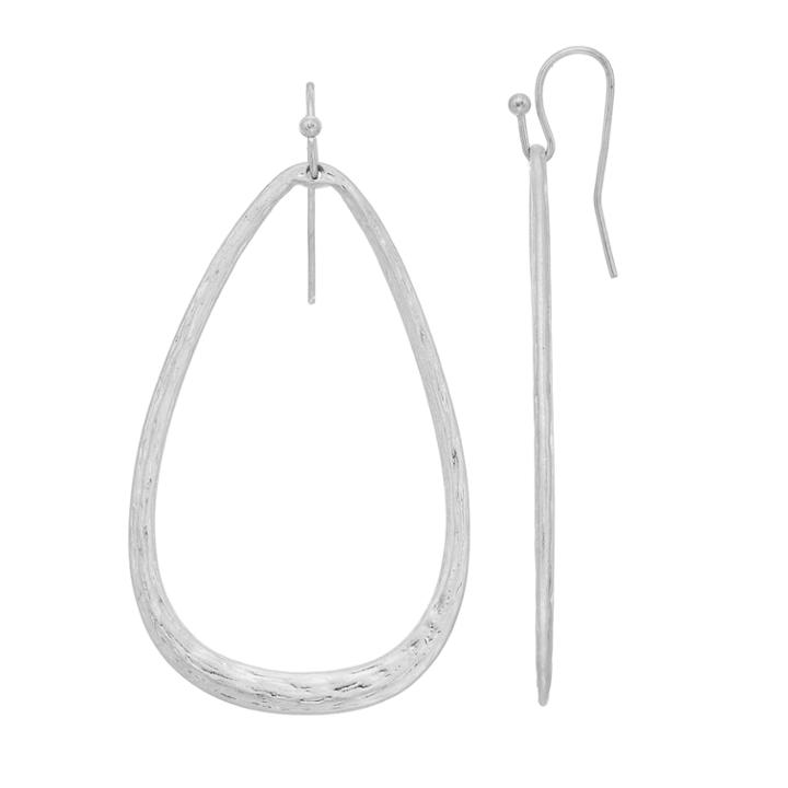 Silver Tone Hammered Nickel Free Teardrop Earrings, Women's