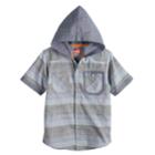 Boys 8-20 Crosshatch Chambray Hooded Button-down Shirt, Size: Large, Blue (navy)