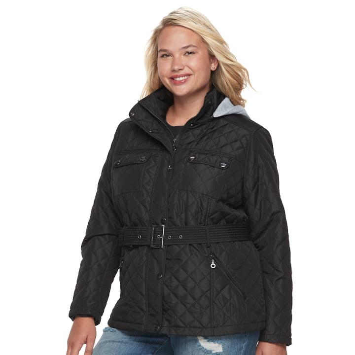 Juniors' Plus Size Urban Republic Hood Quilted Coat, Teens, Size: 2xl, Green