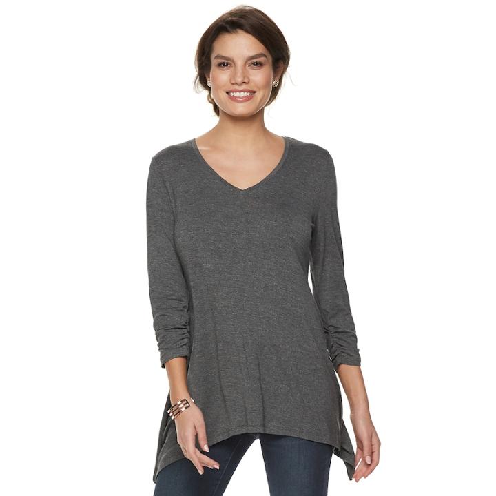 Women's Apt. 9&reg; Shark-bite Hem Ruched Tunic, Size: Small, Black
