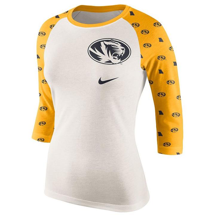 Women's Nike Missouri Tigers Veer Tri-blend Raglan Tee, Size: Large, Natural